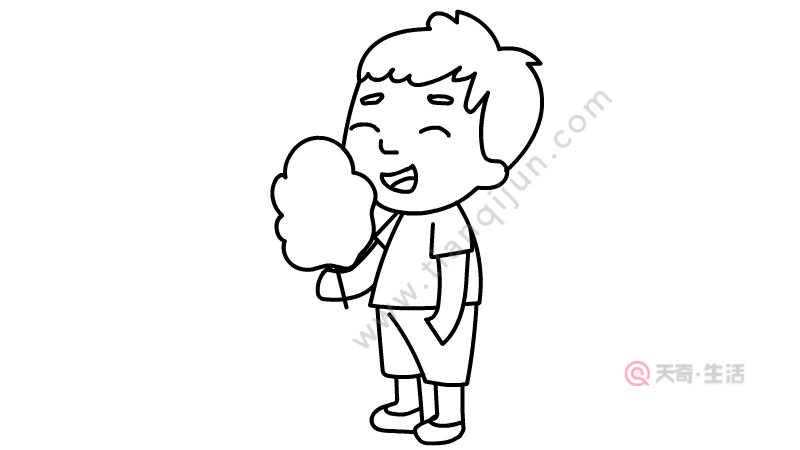 How to draw a little boy eating marshmallows(图4) How to draw a simple drawing of a little boy eating marshmallows